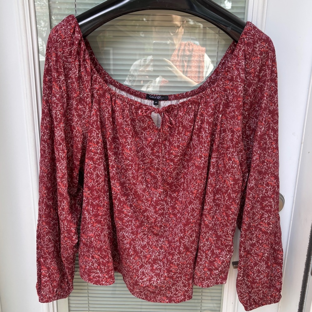 NWT George Womens 4x Berry Coloured Floral Romantic Cotton Blouse Long Sleeve